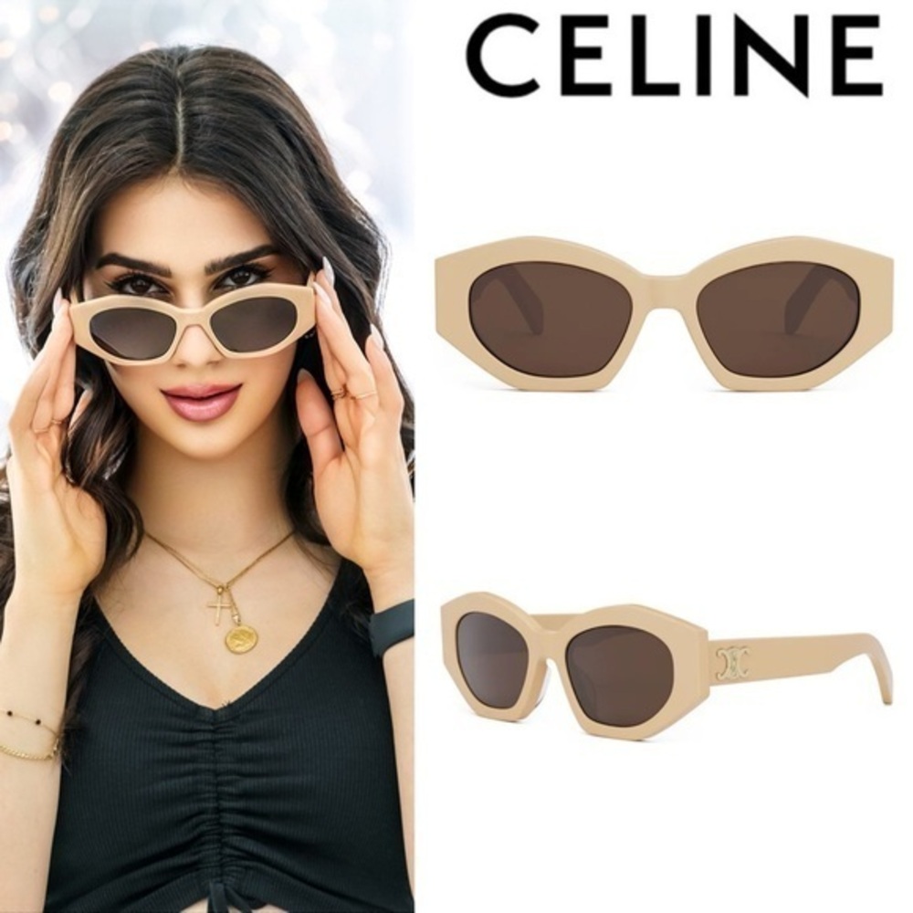 CELINE CL40238U 57E Acetate Triomphe 01 Sunglasses Beige Tan Sunglasses 510$